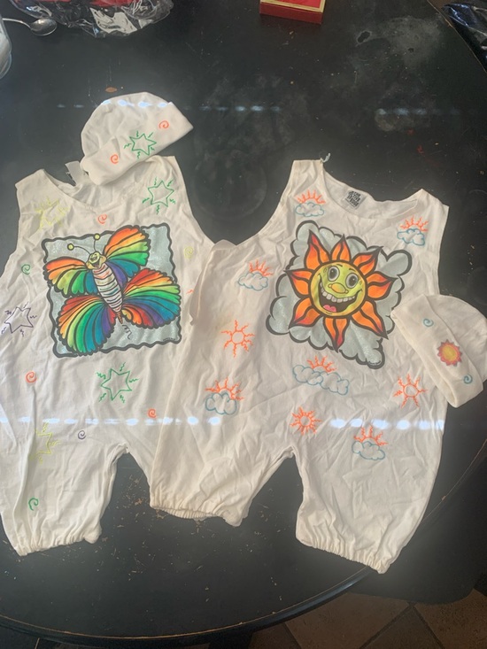 Other - Hand-Painted Butterfly & Sun Romper Set - White with Neon Accents